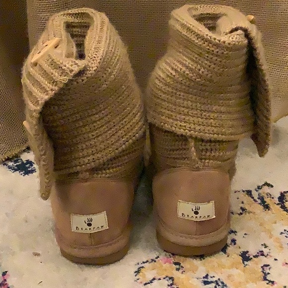 BearPaw Sweater Knit Tall Boots Tan Size 7 - Picture 3 of 6